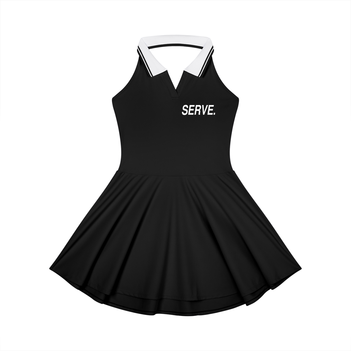 SERVE.™ — Collared Halter Court Dress — Black | Gym Chemistry product photo