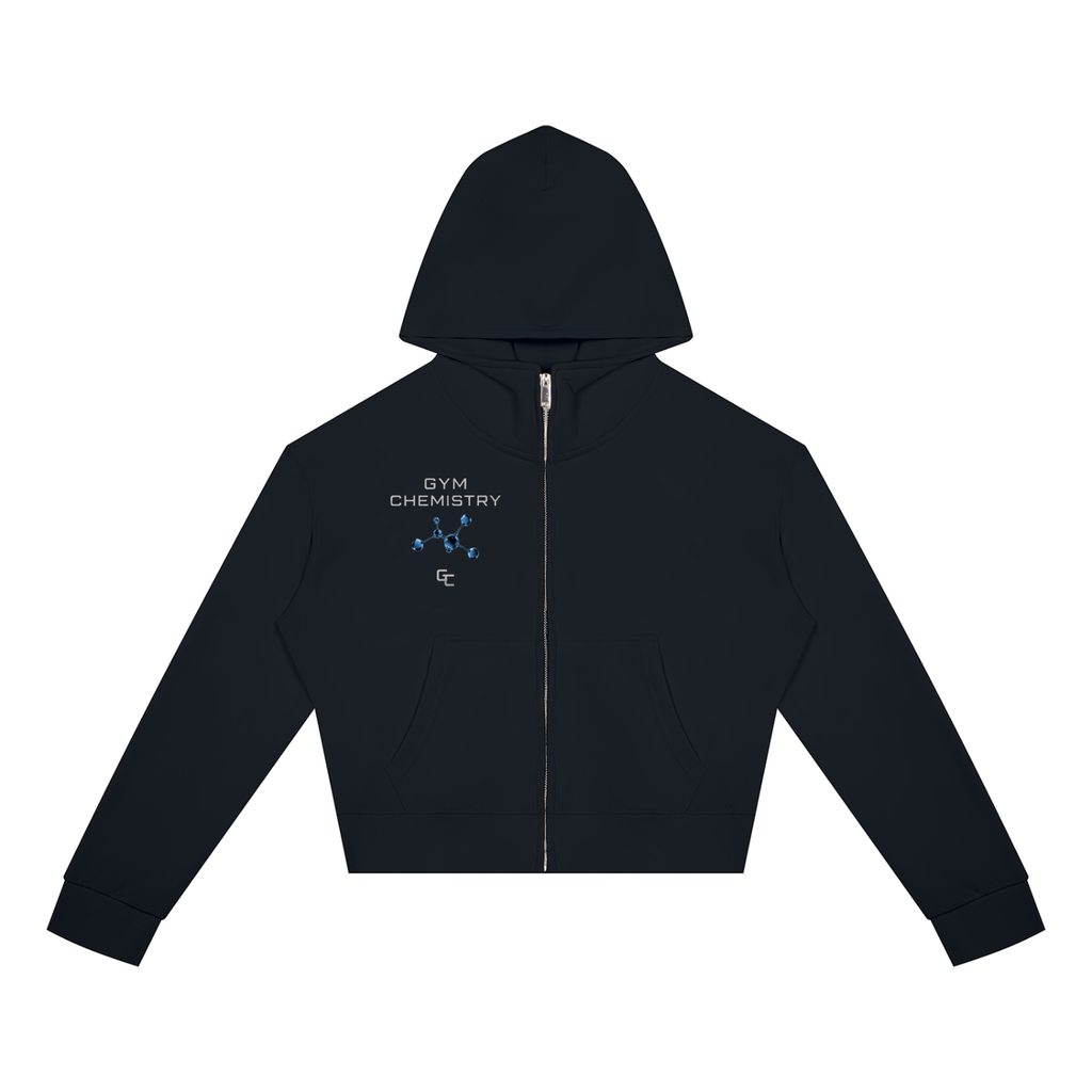 Women’s Crop Full Zip Hoodie , Black – Gym Chemistry apparel product photo