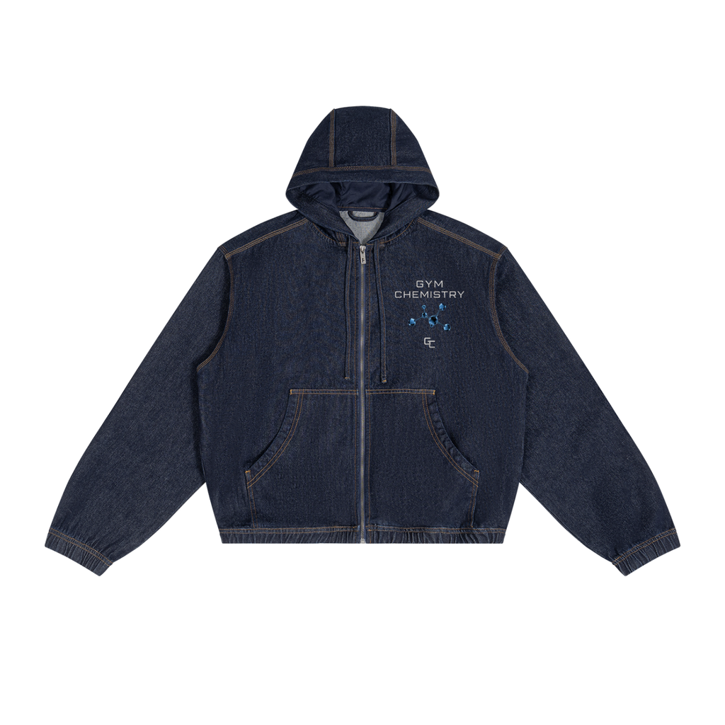 Men's Boxy Vintage Wash Hooded Denim Jacket – Gym Chemistry apparel product photo