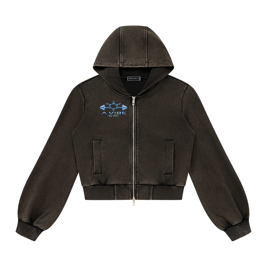 A Vibe™ Vintage Wash Full Zip Hoodie — Black