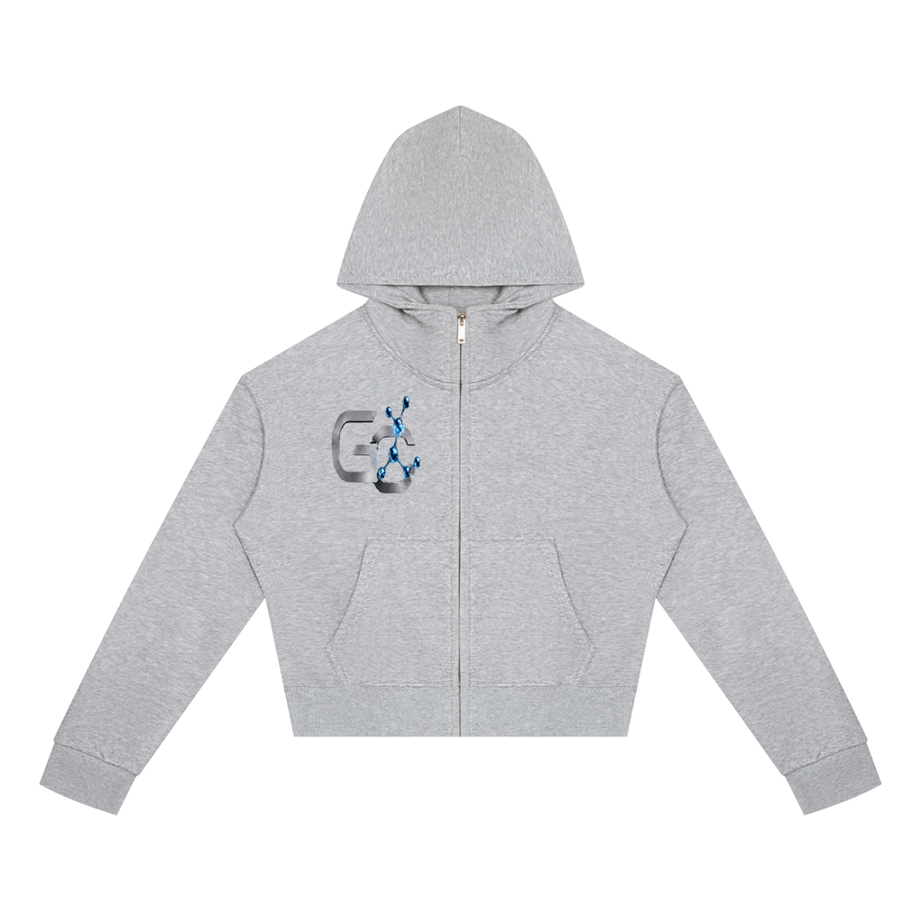 Women’s Crop Full Zip Hoodie , Flower Gray – Gym Chemistry apparel product photo