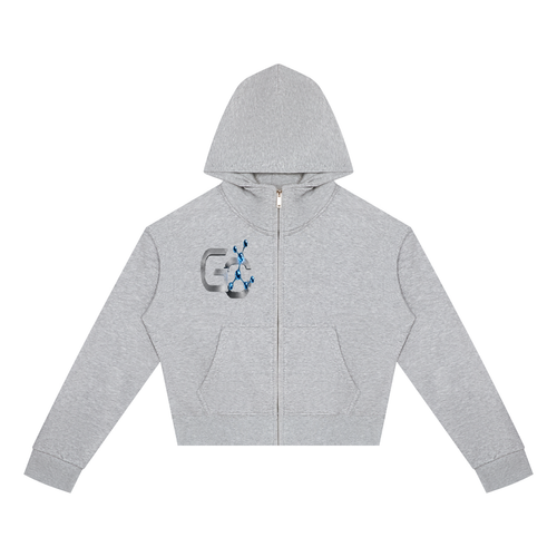 Women’s Crop Full Zip Hoodie , Flower Gray – Gym Chemistry apparel product photo