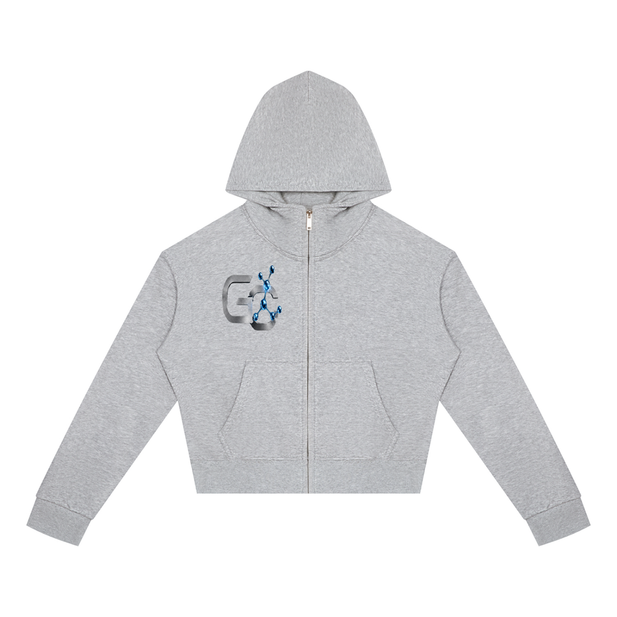 A Vibe™ Cropped Zip Hoodie — Flower Gray