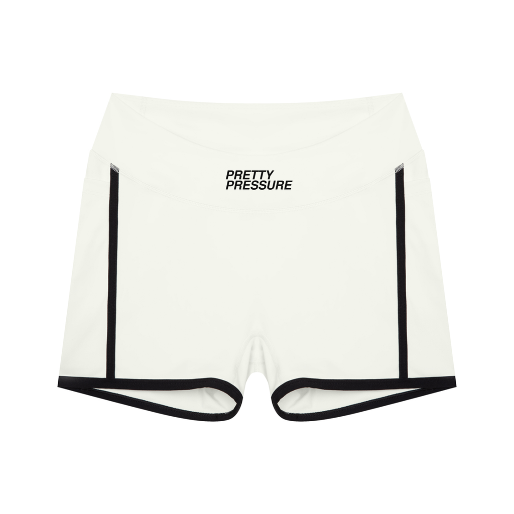 PRETTY PRESSURE™ — High-Rise Sculpt Biker Shorts — White Gray with Black | Gym Chemistry product photo