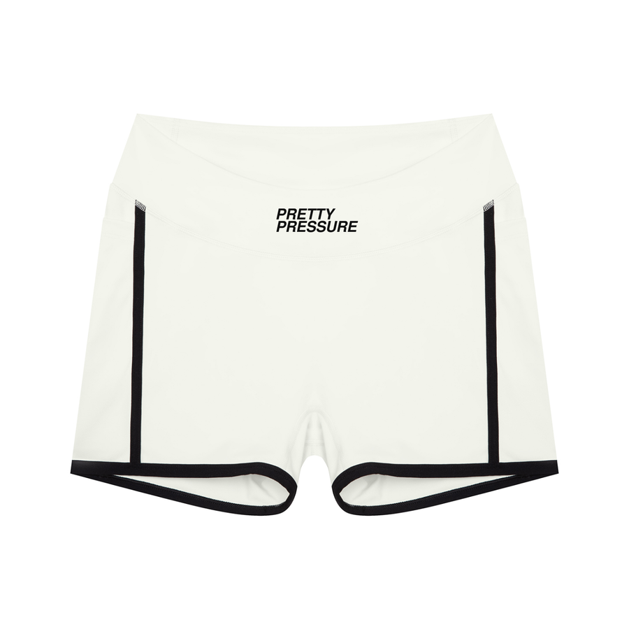 PRETTY PRESSURE™ | High-Rise Sculpt Biker Shorts — White Gray with Black