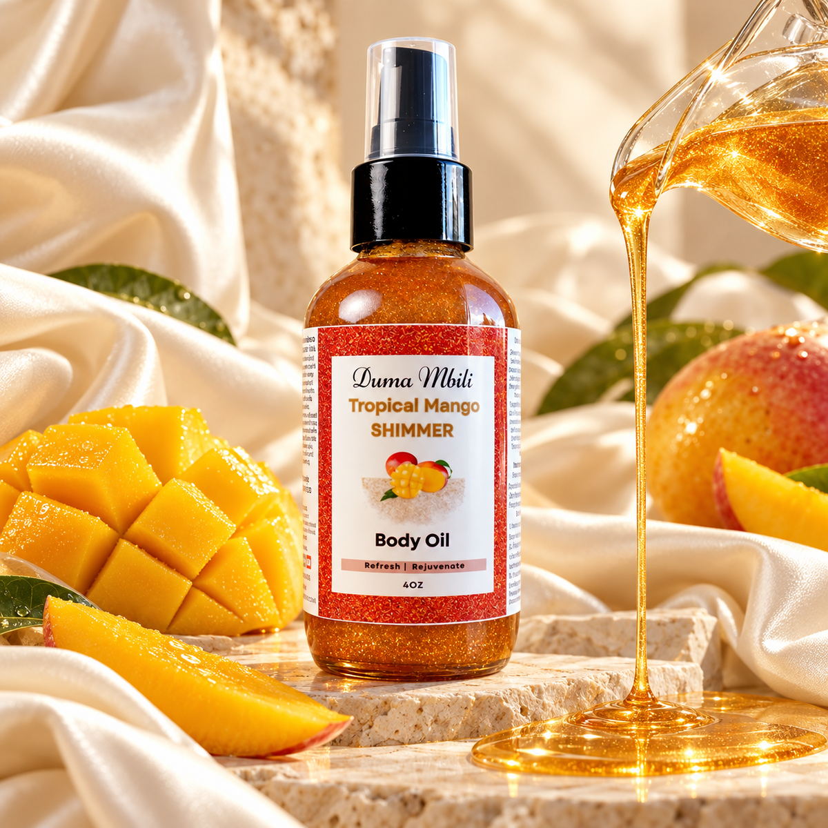 Product photo: Tropical Mango Shimmer Body Oil | GC Retreat Edit
