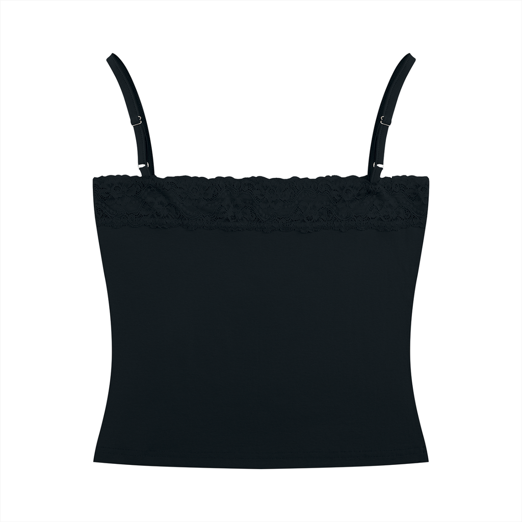 A VIBE™ | Lace-Trim Lounge Cami — Black