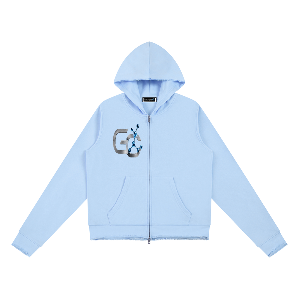 Women’s Raw Edge Full Zip Hoodie , Sky Blue – Gym Chemistry apparel product photo