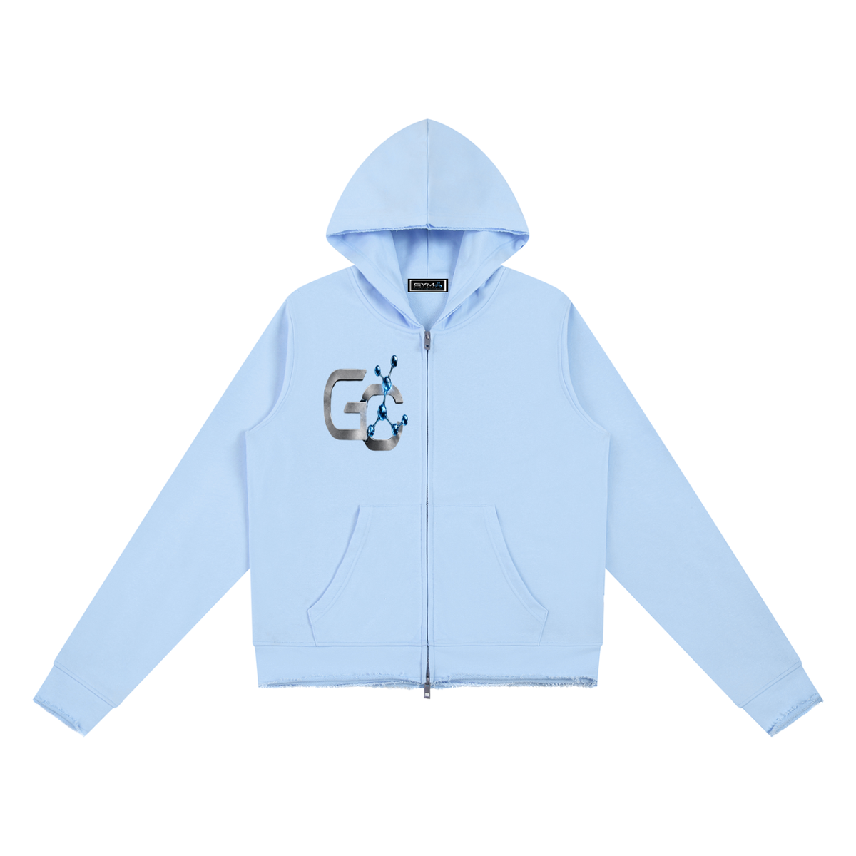 Women’s Raw Edge Full Zip Hoodie , Sky Blue – Gym Chemistry apparel product photo