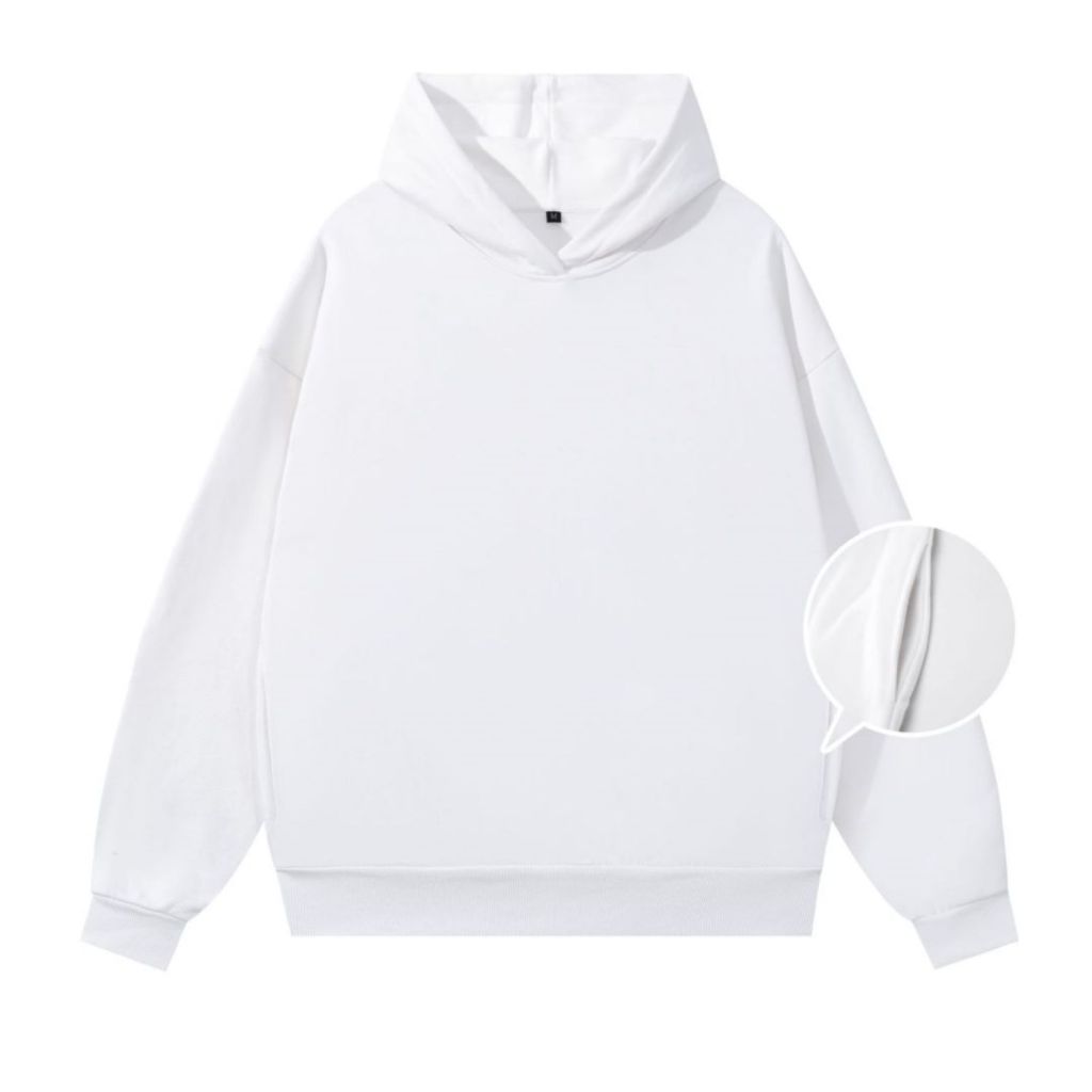 ENGINEERED DIFFERENT™ Heavyweight Hoodie — hidden side-pocket construction reference on white reference garment