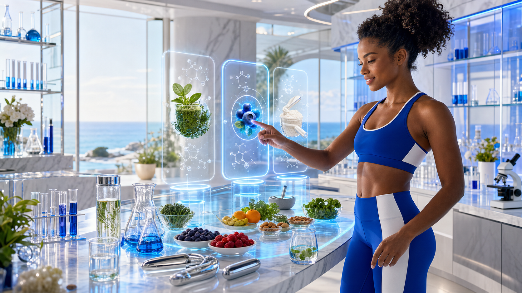 Diverse Gym Chemistry members using a bright personalized transformation laboratory