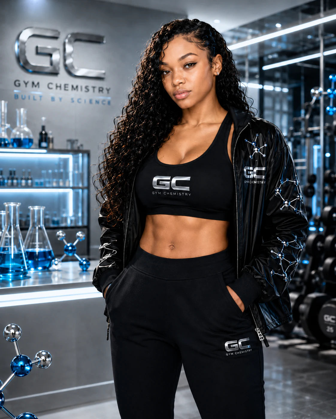Caprise, founder of Gym Chemistry, inside a bright premium laboratory